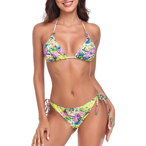 🆕Women Jungle Print Cheeky Bikini Bottom Push Up Triangle Swimsuit Polyester - Picture 1 of 6